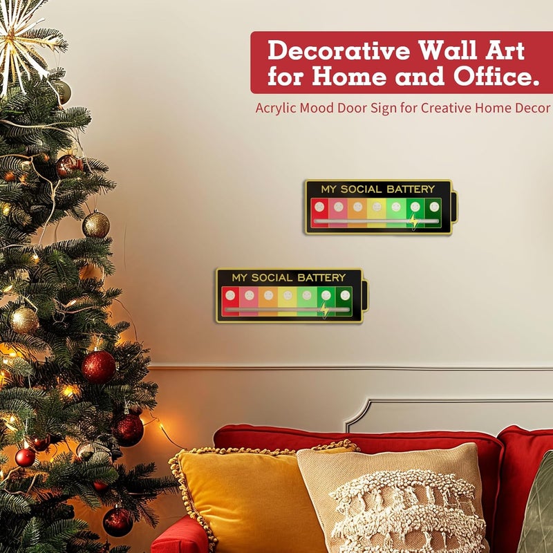 LRITER Acrylic Mood Door Sign for Creative Home Decor ，7 Emotion Expressions, Social Battery Door Sign，Decorative Wall Art for Home and Office. (Black) - Image 2